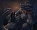  anthro balls big_penis collar dragon erection knot looking_at_viewer male muscular nude penis rakisha slit_pupils smile solo 