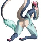  2017 anus butt dragon female flat_chested hi_res horn looking_back nipples paws presenting presenting_hindquarters pussy raised_tail scalie silvia solo spreading suddenhack 