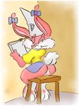  anthro babs_bunny book butt clothing corner dunce_cap female hat karri_aronen lagomorph looking_back mammal pussy rabbit raised_tail school simple_background sketch skirt solo stool tiny_toon_adventures warner_brothers 