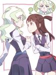  blank_stare blonde_hair blue_eyes blush brown_hair crossed_arms diana_cavendish frown highres kagari_atsuko little_witch_academia long_hair luna_nova_school_uniform multicolored_hair multiple_girls raised_eyebrow red_eyes short_ponytail skirt sweatdrop tama_(tama-s) thought_bubble translated two-tone_hair witch 