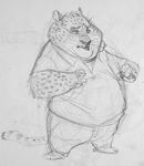  2016 anthro benjamin_clawhauser black_and_white cheetah clothed clothing collar disney feline hi_res male mammal monochrome monoflax shock_collar simple_background solo standing traditional_media_(artwork) white_background zistopia zootopia 