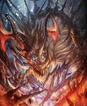  bone cracked cygames deathly_tyrant extra_eyes glowing glowing_eyes horns no_humans official_art shadowverse sharp_teeth shingeki_no_bahamut skeleton spikes teeth undead 