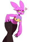  &lt;3 2017 amber_eyes amo anthro big_butt breasts butt cleavage clothed clothing digital_media_(artwork) eyeshadow female hair half-closed_eyes hand_on_hip hi_res lagomorph looking_at_viewer makeup mammal midriff navel open_mouth pants pink_hair rabbit simple_background sssonic2 teeth white_background wide_hips 