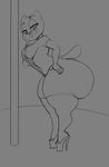  2017 anthro big_butt big_thighs bikini breasts butt cartoon_network cat clothed clothing digital_media_(artwork) feline female fingerless_gloves footwear gloves hands_on_hip hi_res high_heels huge_butt legwear looking_at_viewer mammal mother navel nicole_watterson nipples open_mouth parent platform_footwear platform_heels pole pose shoes side_boob simple_background solo string_bikini stripper swimsuit the_amazing_world_of_gumball thecon under_boob whiskers 