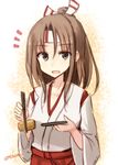  :d brown_eyes brown_hair chopsticks hachimaki headband high_ponytail holding holding_chopsticks japanese_clothes kantai_collection kimono long_hair long_sleeves mashayuki open_mouth red_shorts shorts sketch smile solo twitter_username white_kimono wide_sleeves zuihou_(kantai_collection) 