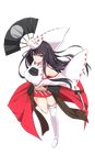  bare_shoulders black_hair boots breasts detached_sleeves fan fox_mask full_body holding holding_fan holding_weapon japanese_clothes kichihachi kubota_(oshiro_project) large_breasts long_hair looking_at_viewer mask midriff nontraditional_miko official_art oshiro_project oshiro_project_re pink_skirt pleated_skirt purple_eyes short_sword skirt solo sword thigh_boots thighhighs transparent_background weapon 