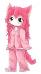  cat cat_busters furry green_eyes pajamas pink_hair wa_hito_uppe 