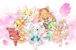  6girls artist_request blonde_hair brown_eyes brown_hair cat eyes_closed fox furry green_eyes one_eye_closes rabbit sheep short_hair smile teal_eyes white_hair 