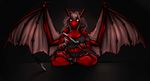  anthro breasts clothed clothing dragon female holding_object holding_weapon membranus_wings robyn_paperdoll sitting smile solo weapon white_eyes 