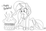  2016 cake equine feathered_wings feathers female fire food friendship_is_magic hair horn long_hair mammal monochrome my_little_pony pabbley princess_celestia_(mlp) solo winged_unicorn wings 
