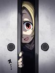  :d blonde_hair door gazacy_(dai) highres idolmaster idolmaster_cinderella_girls looking_at_viewer open_mouth red_eyes shirasaka_koume smile solo upper_body 