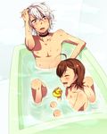  1girl accelerator ahoge aoi_chimaki bathtub brown_hair choker collarbone flat_chest hair_between_eyes hand_in_hair last_order mixed_bathing nude open_mouth red_eyes silver_hair sweatdrop to_aru_majutsu_no_index 