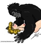  ape biceps blush breasts fantasy female gorilla hair hairy human interspecies male male/female mammal monkey muscular muscular_male nipples primate sex simple_background white_background 