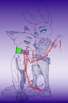  2017 anthro belt blue_eyes canine chain chain_leash clothed clothing collar disney duo female fox gradient_background green_eyes handcuffs holding_object inner_ear_fluff judy_hopps lagomorph leash looking_at_viewer male mammal mouth_hold necktie nick_wilde police_uniform puki purple_background rabbit restricted_palette shackles shock_collar simple_background sitting standing symbolism uniform zistopia zootopia 