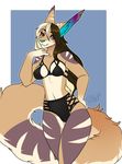  anthro blush breasts canine clothed clothing female hiddenwolf looking_at_viewer mammal skimpy solo wide_hips 