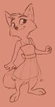  2017 alec8ter anthro barefoot canine clothed clothing disney dress fan_character female fox hi_res isabelle_wilde mammal monochrome red_background signature simple_background solo standing zootopia 