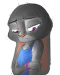  2016 anthro bracelet clothed clothing disney female half-closed_eyes hi_res holding_arm jewelry judy_hopps lagomorph looking_down mammal purple_eyes rabbit simple_background solo sprinkah tears white_background zootopia 