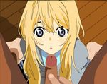  1boy 1girl blonde_hair cum facial long_hair miyazono_kaori miyazono_kawori school_uniform shigatsu_wa_kimi_no_uso 