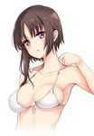  adjusting_clothes adjusting_swimsuit bikini breast_lift breasts brown_hair front-tie_bikini front-tie_top gokubuto_mayuge hagino_chiaki hair_ornament hinako_note large_breasts looking_at_viewer open_mouth purple_eyes short_hair short_hair_with_long_locks solo strap_lift swimsuit upper_body white_bikini x_hair_ornament 