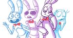  2015 animatronic anthro bonnie_(fnaf) bow_tie buckteeth crossed_arms crossgender female five_nights_at_freddy&#039;s five_nights_at_freddy&#039;s_2 frown group inkyfrog lagomorph machine male mammal open_mouth open_smile rabbit robot simple_background smile style_emulation teeth toy_bonnie_(fnaf) video_games weaver_bonnie white_background 