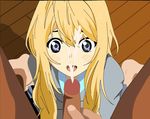  1boy 1girl blonde_hair cum facial long_hair miyazono_kaori miyazono_kawori school_uniform shigatsu_wa_kimi_no_uso 