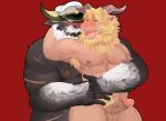  abs ahab azazel balls beard blush bovid bovine caprine drooling edogast embrace erection facial_hair goat hi_res horn male male/male mammal musclegut muscular muscular_male nipples pecs penis precum pubes saliva scar tokyo_afterschool_summoners tongue true_buffalo video_games water_buffalo 