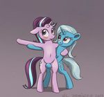  2017 blush cutie_mark duo el-yeguero equine female feral friendship_is_magic grey_background hair horn mammal multicolored_hair my_little_pony simple_background starlight_glimmer_(mlp) trixie_(mlp) two_tone_hair unicorn 