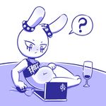  ? alcohol anthro barefoot beverage bottomless clothed clothing computer crop_top digital_media_(artwork) disfigure fan_character female flat_chested lagomorph laptop makeup mammal navel pose rabbit shirt simple_background slightly_chubby smudged_makeup solo wine wine_glass 