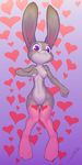  2016 anthro areola breast_grab breasts clitoral_hood clitoris clothing crombie disney erect_nipples female fur hand_on_breast hi_res judy_hopps lagomorph legwear looking_at_viewer mammal multicolored_fur navel nipples purple_eyes pussy rabbit small_breasts smile solo thigh_gap thigh_highs two_tone_fur zootopia 