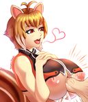  &lt;3 2017 animal_humanoid areola big_breasts blazblue breasts cum cum_between_breasts erect_nipples erection female huge_breasts human humanoid makoto_nanaya male mammal nipples orgasm penis rodent sex sowiro squirrel squirrel_humanoid titfuck video_games 