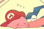  blush closed_mouth creatures_(company) eyes_closed full_body game_freak gen_6_pokemon greninja hat kirby kirby_(series) lying mario mario_(cosplay) nintendo no_humans on_stomach pokemon pokemon_(creature) red_hat shiwo_(siwosi) sleeping super_smash_bros. zzz 