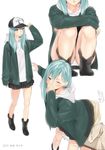  alternate_costume ama_mitsuki aqua_eyes aqua_hair bent_over brown_footwear casual commentary dated full_body green_jacket hair_between_eyes hood hooded_track_jacket implied_cunnilingus jacket jockey kantai_collection kumano_(kantai_collection) lips long_hair looking_at_another looking_at_viewer looking_to_the_side miniskirt multiple_girls multiple_views panties panty_pull pantyshot pantyshot_(squatting) parted_lips pleated_skirt skirt skirt_lift smile spread_legs squatting suzuya_(kantai_collection) thighs track_jacket translation_request underwear white_panties yuri 