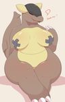  &lt;3 acstlu anthro big_breasts big_thighs breasts english_text eyes_closed fangs female hi_res huge_breasts kangaskhan mature_female mother nintendo nipple_tape open_mouth parent pasties pok&eacute;mon pouch_(anatomy) simple_background sitting slightly_chubby solo tape text thick_thighs tongue video_games voluptuous wide_hips 