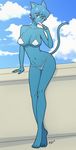  2017 5_fingers 5_toes animal_humanoid anthro barefoot big_breasts bikini blue_eyes blue_hair blue_skin breasts cartoon_network cat_humanoid cleavage clothed clothing dessert digital_media_(artwork) feline female food hair humanoid ice_cream looking_at_viewer mammal micro_bikini milkoctopus navel nicole_watterson pose short_hair side_boob solo standing suggestive swimsuit the_amazing_world_of_gumball toes under_boob 