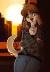  2017 anthro breasts brown_eyes brown_hair canine clothed clothing collar day detailed_background dog female hair mammal smile solo wolflady 