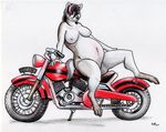  anthro arm_support belly beuwens-folder black_hair blush breasts canine digitigrade dog female fur grey_fur hair hand_on_thigh husky looking_at_viewer mammal motorcycle navel nipples nude pink_hair pregnant simple_background sitting smile stretch_marks vehicle white_background white_fur 