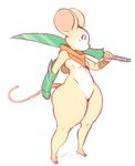  angstrom anthro breasts featureless_breasts female mammal moss_(game) mouse quill_(moss) rodent scarf simple_background solo thick_thighs weapon white_background wide_hips 