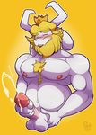  2017 anthro asgore_dreemurr balls blonde_hair blush boss_monster caprine crown cum erection facial_hair goat hair horn long_ears long_horns male mammal masturbation nipples penis snappygrey solo undertale vein veiny_penis video_games 