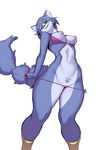 anthro bikini blue_fur breasts canine clothing female fox fur green_eyes hi_res jewelry krystal mammal nintendo nipples pussy simple_background smile solo star_fox swimsuit thundared undressing video_games white_background wide_hips 