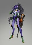  adapted_costume cable eva_01 fusion head_mounted_display high_heels kelvin_chan overwatch rifle smile widowmaker_(overwatch) 