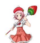  bow bowtie collarbone cowboy_shot grin hat high-waist_skirt holding jewelry lisbeth lisbeth_(sao-alo) looking_at_viewer mob_cap necklace official_art pink_hair pointy_ears red_bow red_eyes red_hat red_neckwear red_skirt shiny shiny_skin shirt short_hair short_sleeves skirt smile solo standing sword_art_online sword_art_online:_code_register transparent_background white_shirt 