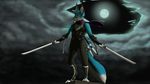  4_toes 5_fingers anthro blue_fur canine clothed clothing digitigrade fox fur holding_object holding_weapon inner_ear_fluff male mammal melee_weapon moon night outside solo sword tales_foxdale toes weapon 