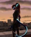  anthro brown_hair clothed clothing day detailed_background female fin fish green_eyes gun hair holding_object holding_weapon marine ranged_weapon shark sky solo tales_foxdale weapon 