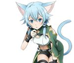  animal_ears black_ribbon black_shorts blue_eyes blue_hair bow breastplate cat_ears cat_tail hair_bow hair_ribbon leaning_forward looking_at_viewer midriff navel official_art parted_lips ribbon shiny shiny_skin short_shorts shorts sinon sinon_(sao-alo) solo standing stomach sword_art_online sword_art_online:_code_register tail thigh_strap transparent_background twintails 