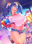  :o absurdres alcohol animal_ears aqua_eyes areola_slip areolae bangle bare_legs bead_bracelet beads beer beer_mug bendy_straw bikini bikini_under_clothes blonde_hair blue_bikini blue_hair blush bottle bracelet breasts brown_eyes brown_hair butt_crack cloud cocktail cocktail_glass commentary_request crop_top cup day denim denim_shorts drinking_glass drinking_straw earrings eyepatch fang flip-flops flower food fox_ears fruit hair_ornament hair_scrunchie highres holding holding_cup holding_tray hut jewelry kooribata leg_up lemon lemon_slice long_hair looking_at_another looking_at_viewer medium_breasts micro_bikini midriff multiple_girls navel necklace nipple_slip nipples no_socks open_fly open_mouth original ponytail sandals scrunchie see-through shaved_ice shiny shiny_skin shirt short_shorts short_sleeves shorts side-tie_bikini sitting sky smile standing standing_on_one_leg stool string_bikini striped striped_bikini striped_shirt sunglasses sweat swimsuit table tray twintails unbuttoned wet wet_clothes wet_shirt white_shirt zasha 