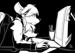  2017 anthro black_and_white chair clothed clothing computer computer_mouse disney duo fan_character fanfic_art floyd_colby ittybittykittytittys male mammal milo_pitman monitor monochrome mouse office_chair pen rat rodent side_view signature sitting zootopia 