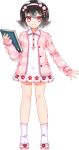  baba_(oshiro_project) black_hair book dress full_body hairband holding holding_book jacket looking_at_viewer official_art oshiro_project oshiro_project_re pink_jacket red_eyes ririkuto short_dress short_hair solo transparent_background 