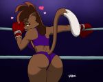  &lt;3 2019 anthro boxing boxing_gloves brown_eyes brown_fur brown_hair brown_tail butt cat deborah_bispo dipstick_tail eyebrows eyelashes feline female fur hair half-closed_eyes hi_res looking_at_viewer looking_back mammal multicolored_tail rear_view signature smile solo sport wendel_fragoso white_tail 