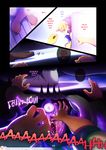  2016 angry anthro chinpo clothed clothing collaboration comic dialogue english_text feline floppy_ears frown fur hair hi_res kit_(powfooo) male mammal nightmare_fuel patreon powfooo purple_eyes purple_fur scared shirt text yellow_fur 