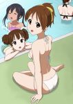  4girls ass bikini black_bikini blush breasts brown_eyes brown_hair eyes_closed green_bikini hair_ornament hair_ribbon hirasawa_ui k-on! looking_at_viewer looking_back medium_breasts multiple_girls nakano_azusa open_mouth pool ribbon sideboob smile suzuki_jun swimsuit swimwear tan tsukkun twintails white_bikini 